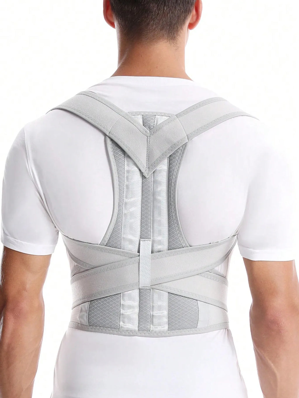 Vue de dos du correcteur blanc cassé avec sangles croisées et panneau dorsal.